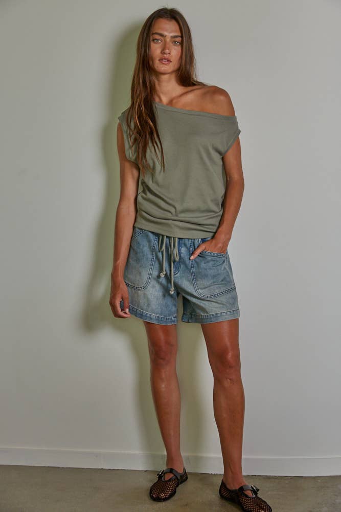 By Together - RJ2606 | Knit Rib One Shoulder Round Neck Sleeveless Top - Home & Well 