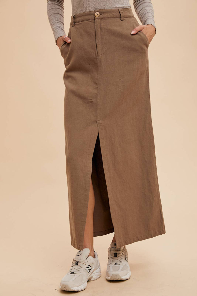 In Loom - COTTON LINEN SPLIT SEAM MAXI SKIRT - Home & Well