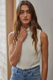 By Together - W1254 | Knit Ribbed Mock Neck Sleeveless Fitted Sweater Top - Home & Well