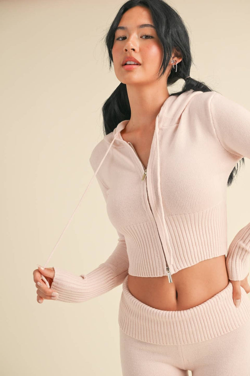 KIMBERLY C - Slim Fit Zip Up Knit Sweater Hoodie - Home & Well 