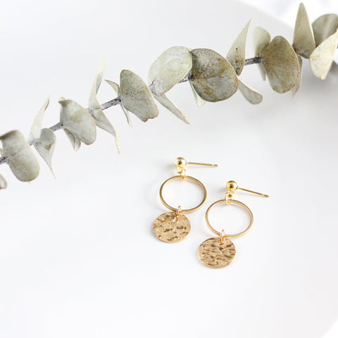 Hammered Disk Hoop Earrings