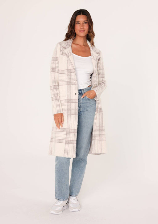Lovestitch - Long Fuzzy Plaid Collared Coatigan - Home & Well