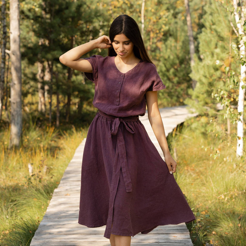 menique - Organic 100% Linen Button Front Dress Brigit
