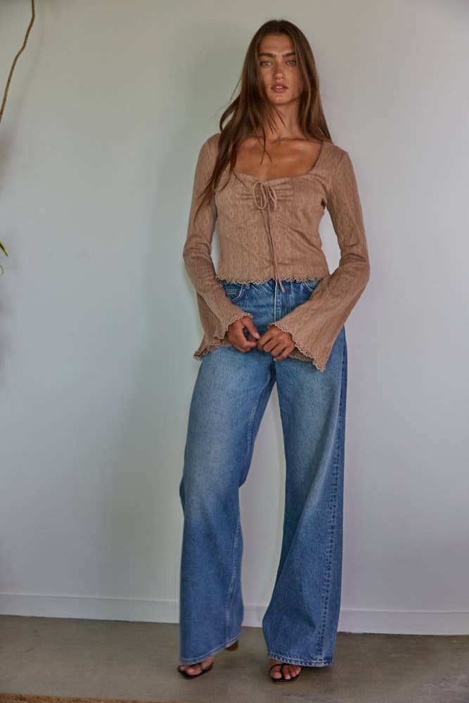 By Together - L7774 | Knit Polyester Spandex Lace Long Sleeve Top - Home & Well