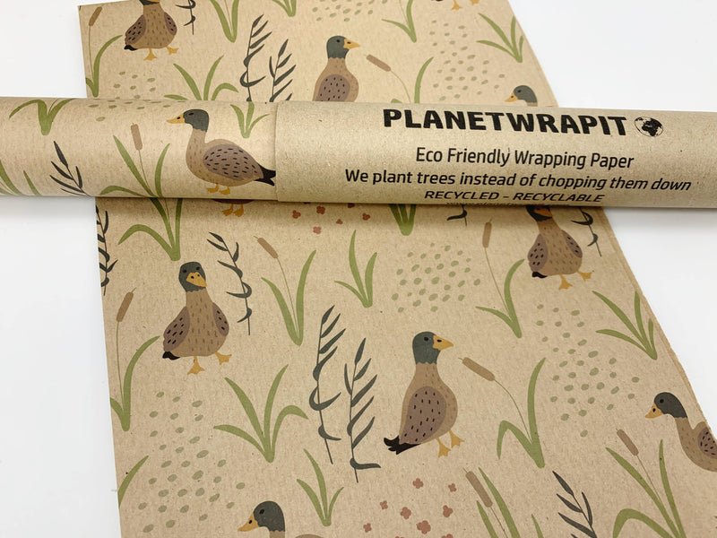 PlanetWrapIt - Duck Print Recycled Kraft Gift Wrapping Paper - Home & Well 