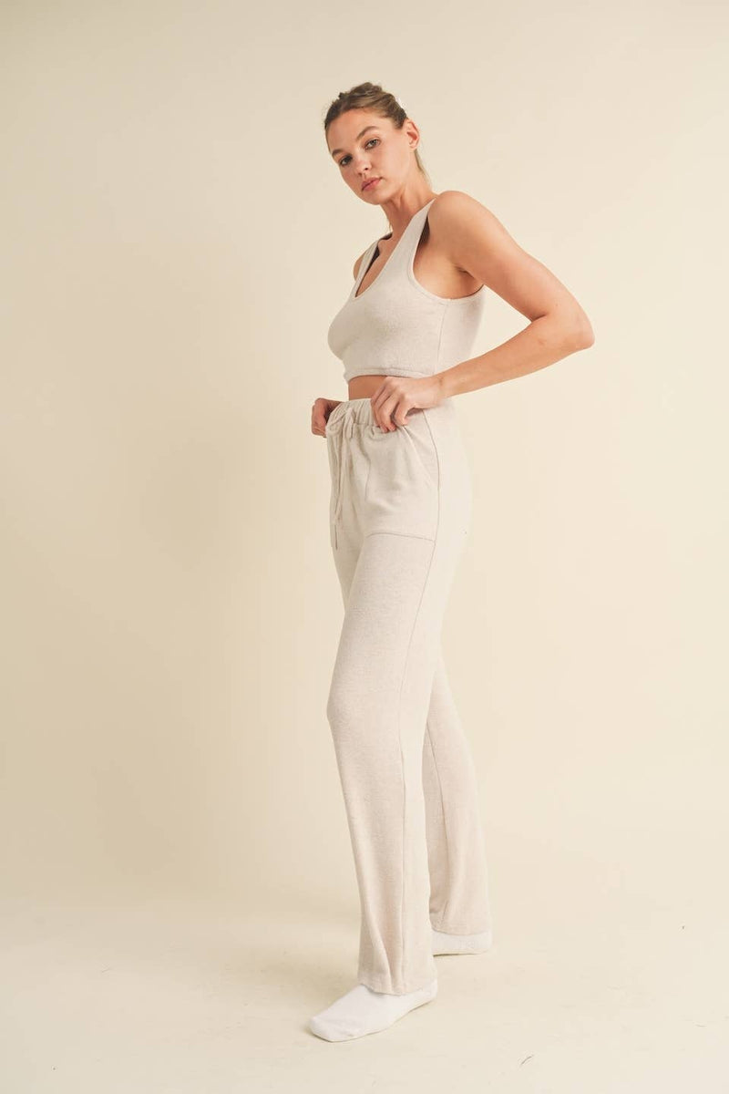 Soft Brushed Hacci Lounge Tank and Pants Set - Home & Well 