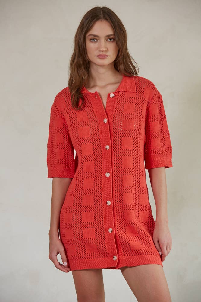 By Together - W1639 | Knit Cotton Sweater Cardigan Mini Dress - Home & Well