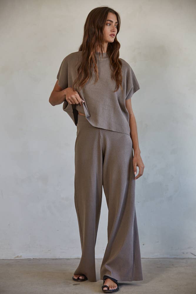 By Together - W1410 | Knit Sweater Wide Leg Pants - Home & Well