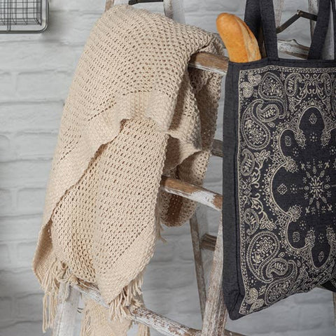 Knitted Cream Cotton Throw Blanket