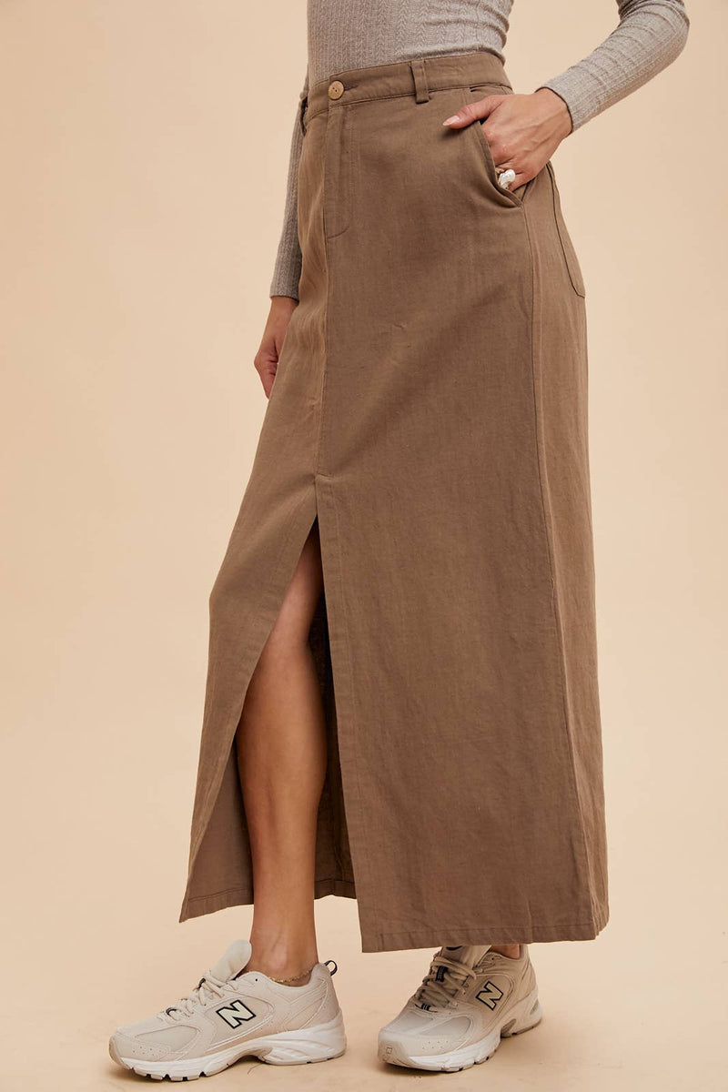 In Loom - COTTON LINEN SPLIT SEAM MAXI SKIRT - Home & Well