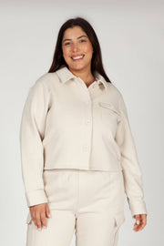 Jenni premium fleece relaxed overshirt in bone - Home & Well 