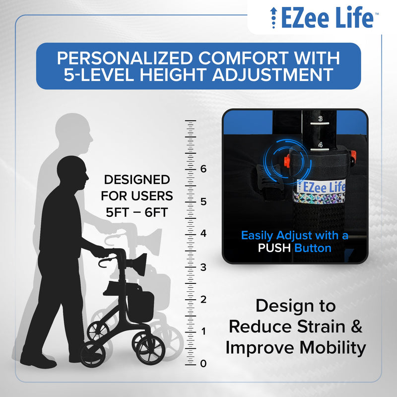 EZee Life Carbon Fiber Lightweight Rollator - 5.8 kgs/13 lbs
