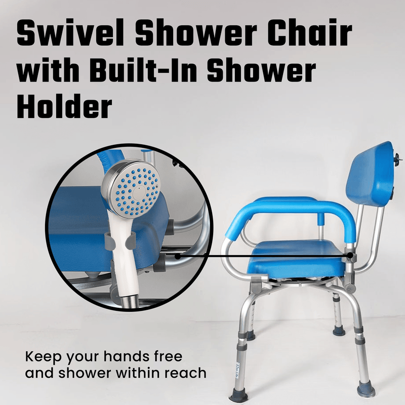 EZee Life CH2075 Swivel Shower Chair – 360° Swivel Seat, Padded Flip-Up Arms, Height Adjustable Legs for Bath Safety & Easy Transfers
