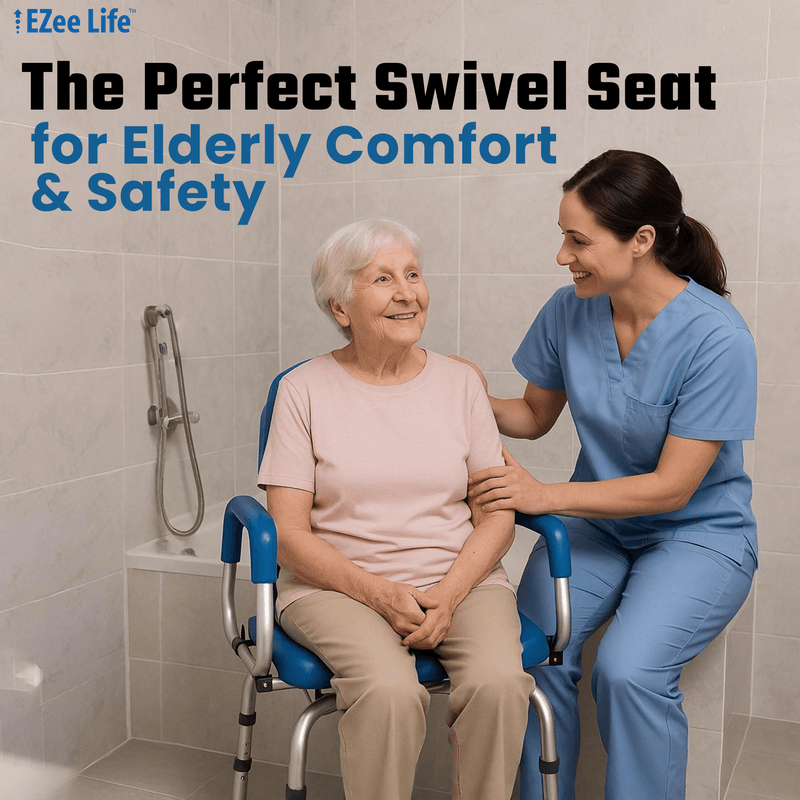EZee Life CH2075 Swivel Shower Chair – 360° Swivel Seat, Padded Flip-Up Arms, Height Adjustable Legs for Bath Safety & Easy Transfers