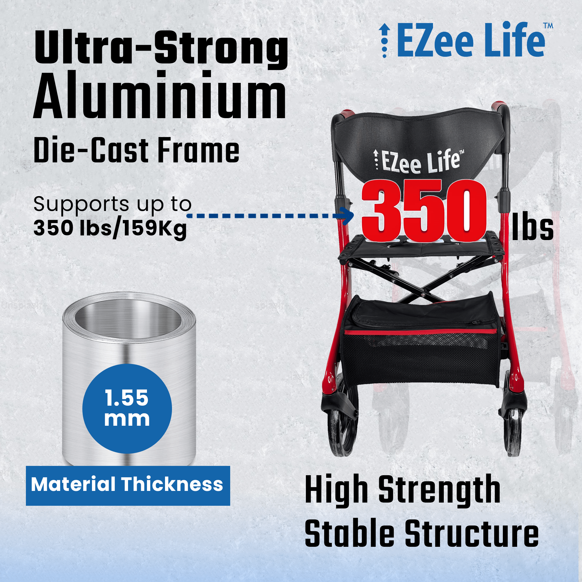 EZee Life Folding Rollator Walker – Lightweight, Height-Adjustable Mob ...