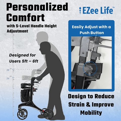 EZee Life Folding Rollator Walker – Lightweight, Height-Adjustable Mobility Aid