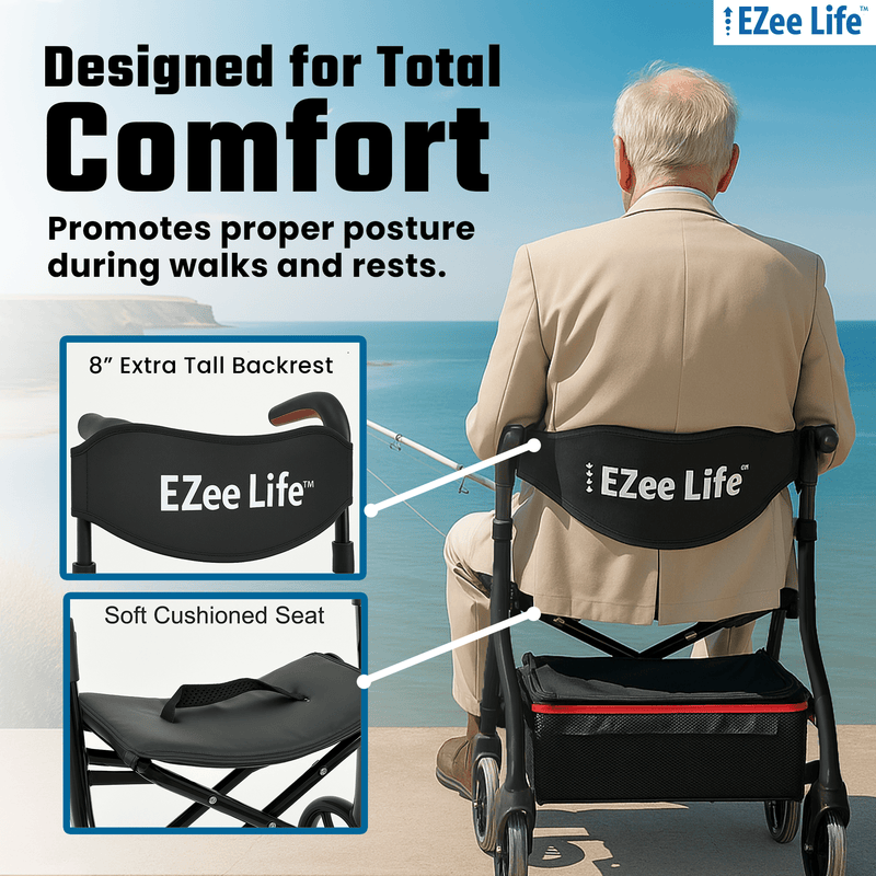 EZee Life Folding Rollator Walker – Lightweight, Height-Adjustable Mobility Aid
