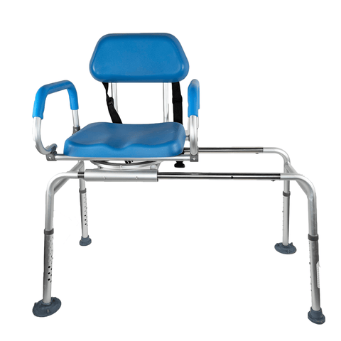 EZee Life Sliding Swivel Padded Transfer Bench – 360° Swivel Shower Chair with Sliding Seat, Flip-Up Arms & Height Adjustable Legs for Safe, Comfortable Bath Transfers
