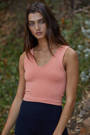 By Together - S1050N | Seamless Sleeveless UV Neck Reversible Tank Top - Home & Well