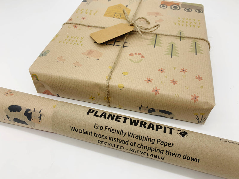 PlanetWrapIt - Farm Day Recycled Kraft Gift Wrapping Paper - Home & Well 