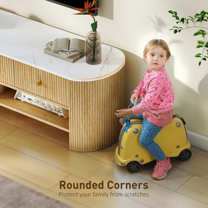 Colby Modern TV Stand with Marble-Effect Top and Storage Drawers-Natural