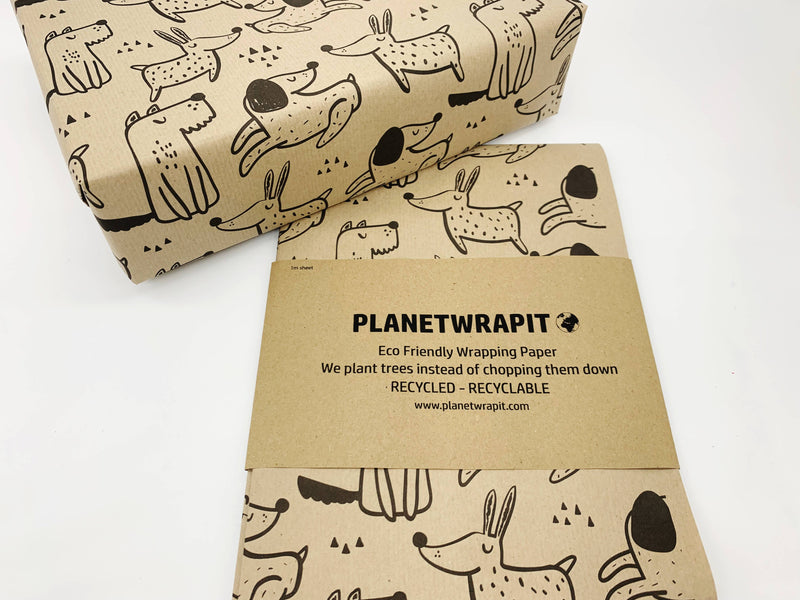 PlanetWrapIt - Dogs Recycled Eco Kraft Wrapping Paper - Home & Well 