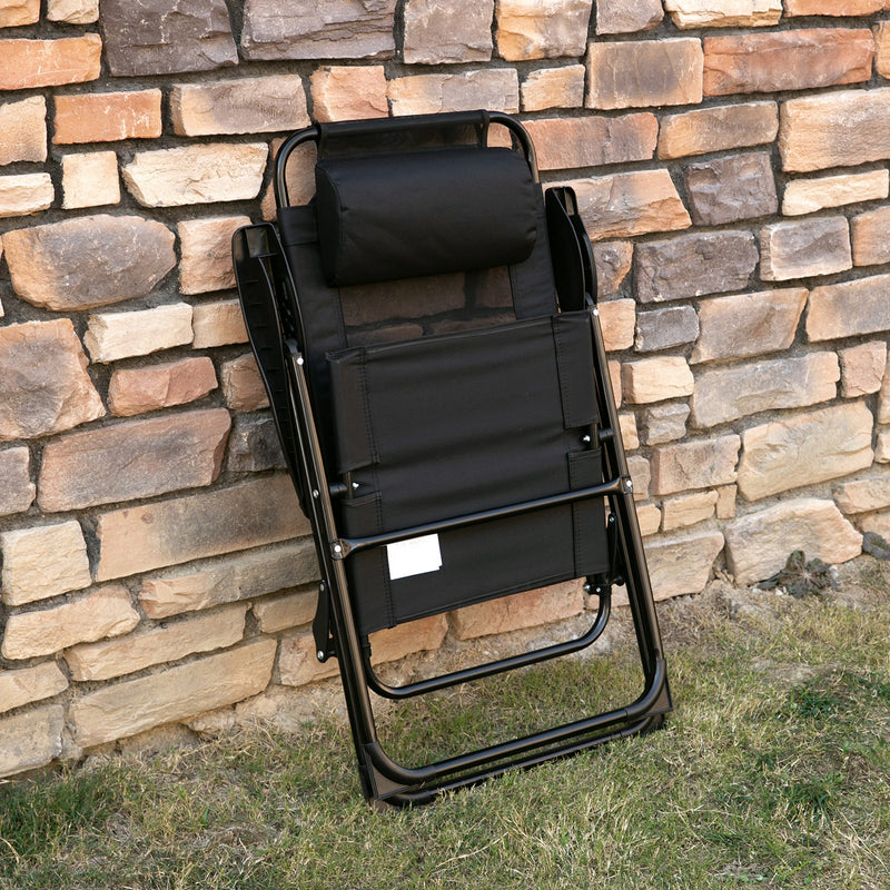 Outsunny Dual Camping Delight: Double Foldable Reclining Camping Chairs with Headrest, Black