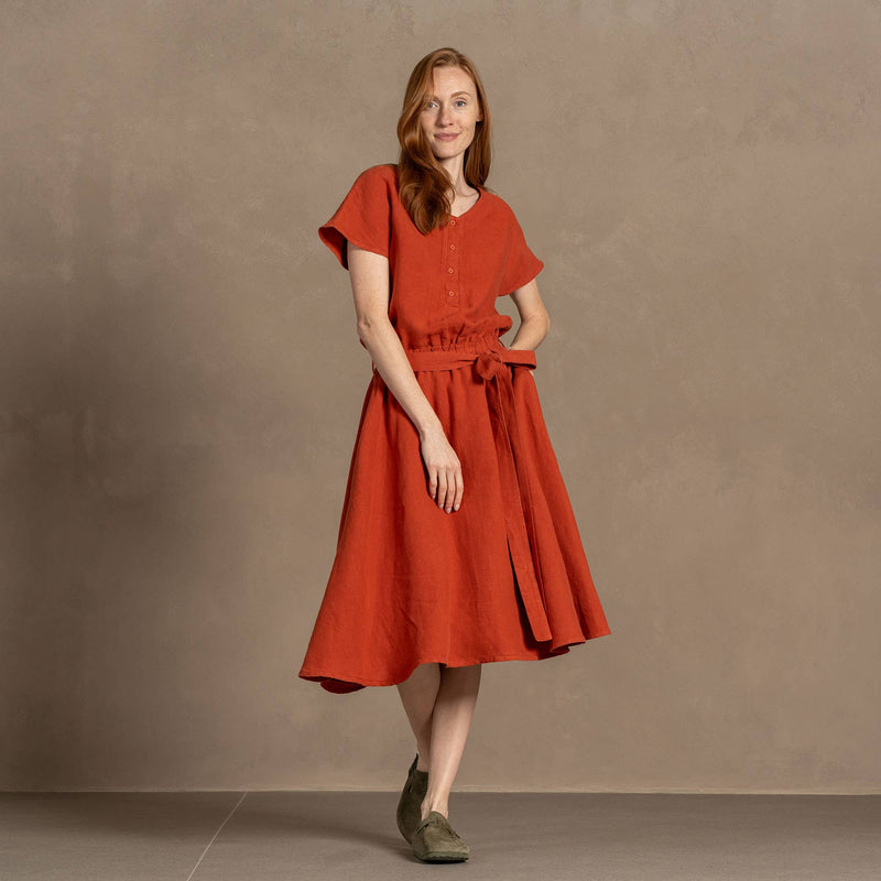 menique - Organic 100% Linen Button Front Dress Brigit