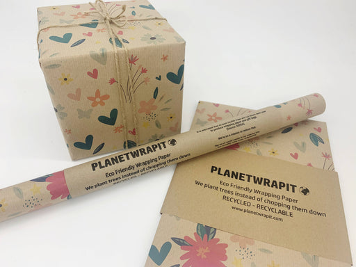 PlanetWrapIt - Spring Blossom Recycled Eco Kraft Wrapping Paper - Home & Well 