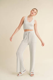 Soft Brushed Hacci Lounge Tank and Pants Set - Home & Well 