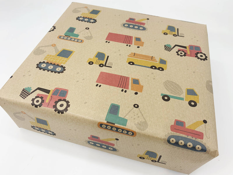 PlanetWrapIt - Diggers and Tractor Recycled Eco Kraft Wrapping Paper - Home & Well 
