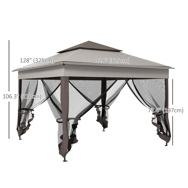 Outsunny 11'x11' Pop Up Canopy 2-Tier Soft Top Event Tent Netting Carry Bag Patio Backyard Garden Grey
