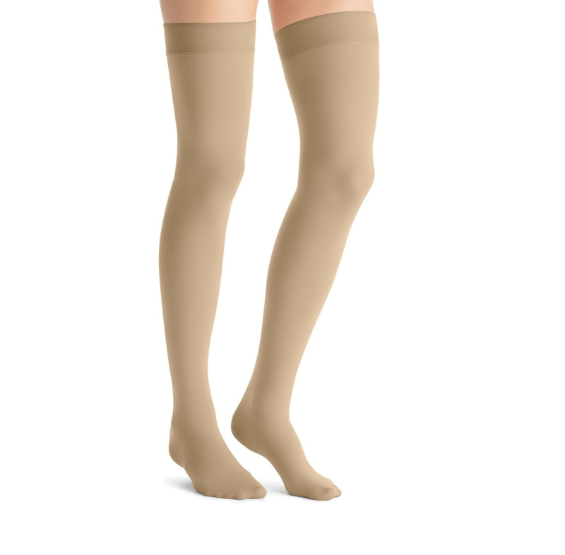JOBST Opaque Compression Stockings 15-20 mmHg Thigh High Sensitive Band Petite Closed Toe