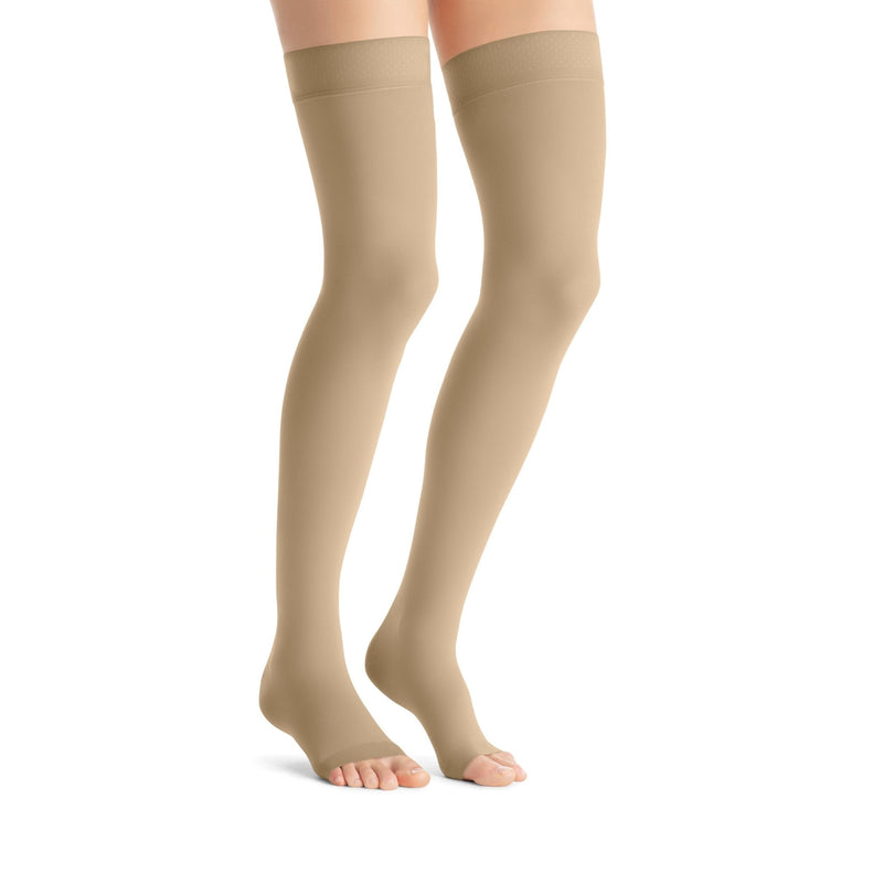 JOBST Opaque Compression Stockings 15-20 mmHg Thigh High Silicone Dot Band Open Toe