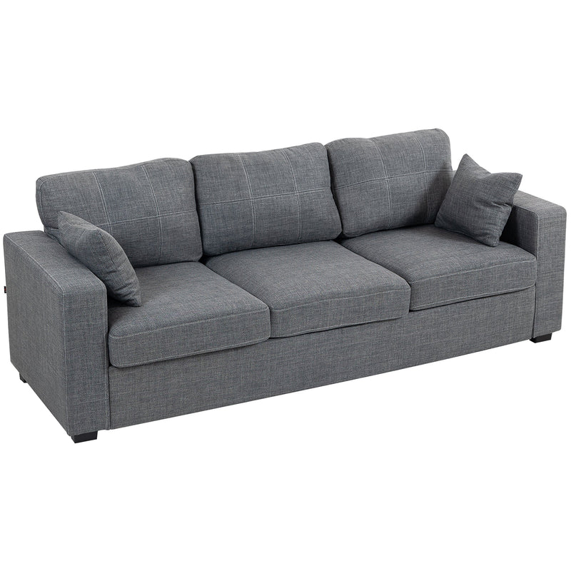 Naples Modern Upholstered 3 Seater Sofa with Deep Seats-Dark Grey
