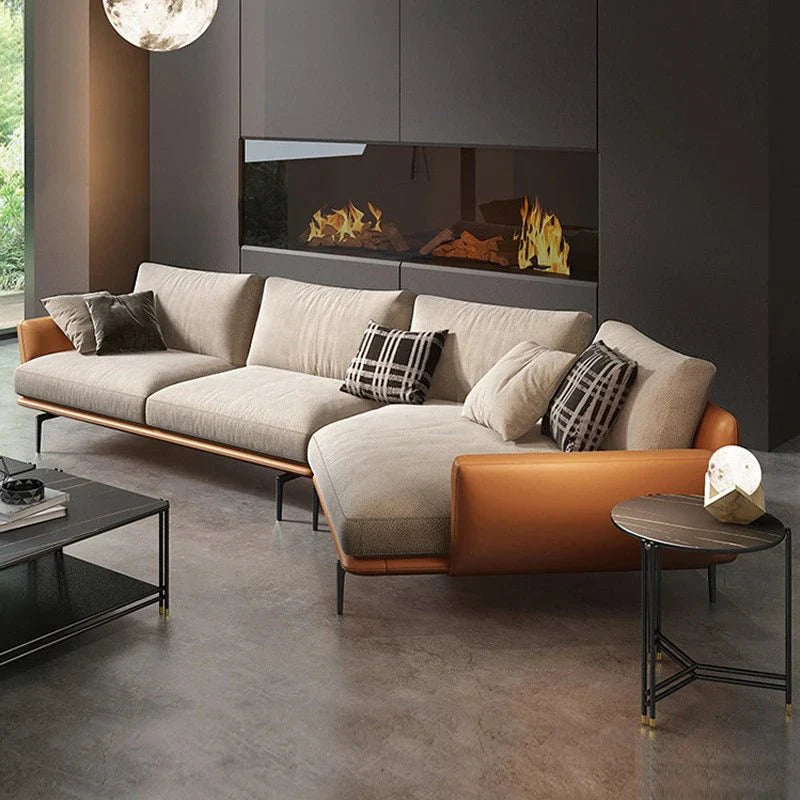 L30 Curved Leather Sectional Sofa with Steel Legs