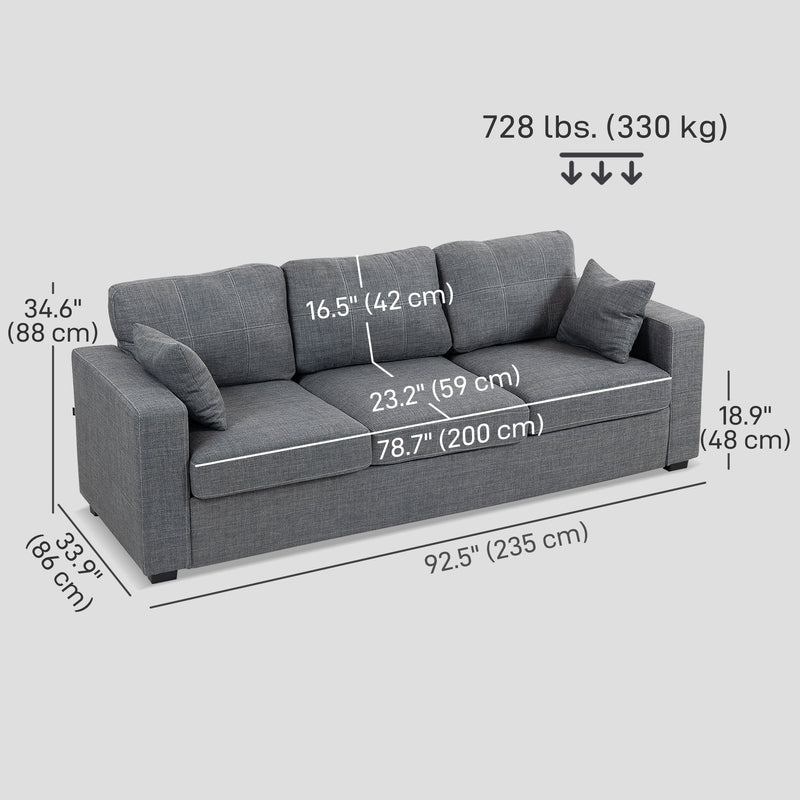 Naples Modern Upholstered 3 Seater Sofa with Deep Seats-Dark Grey