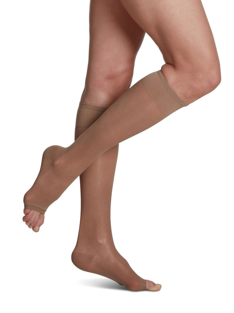 Sigvaris 120 Sheer Fashion Compression Socks 15-20 mmHg Calf High For Women Open Toe