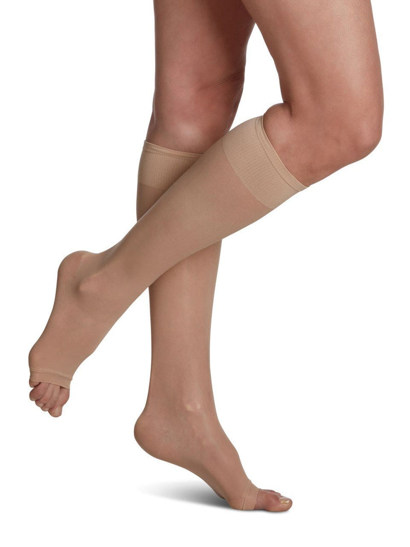 Sigvaris 120 Sheer Fashion Compression Socks 15-20 mmHg Calf High For Women Open Toe