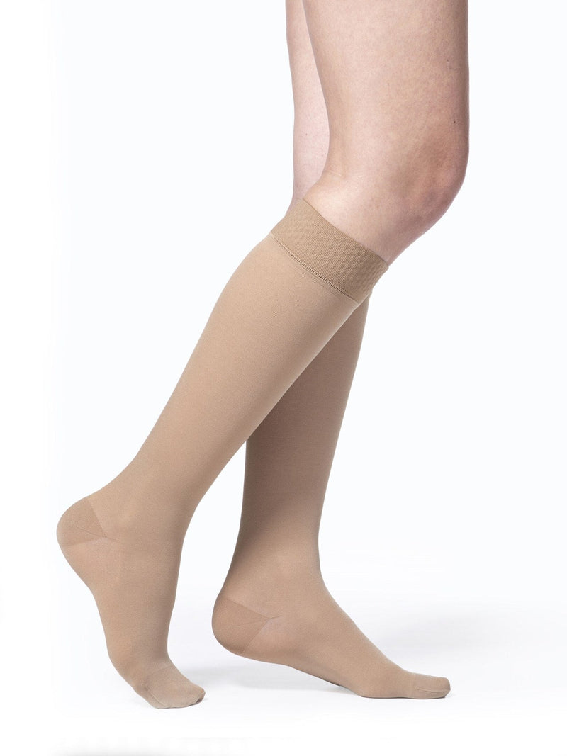 Sigvaris 860 Opaque Compression Socks 30-40 mmHg Calf High w/Grip Top For Women Closed Toe