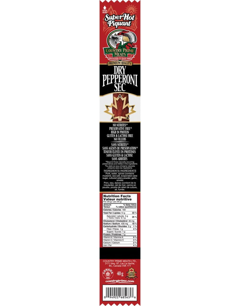 COUNTRY PRIME MEATS Nitrate free Super Hot Pepperoni Stick - Home & Well 