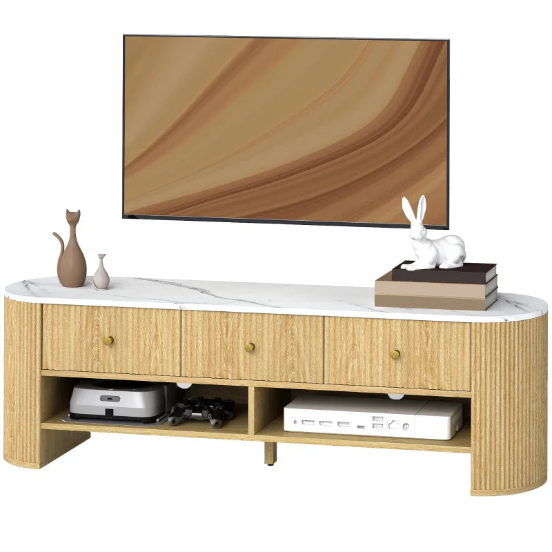 Colby Modern TV Stand with Marble-Effect Top and Storage Drawers-Natural