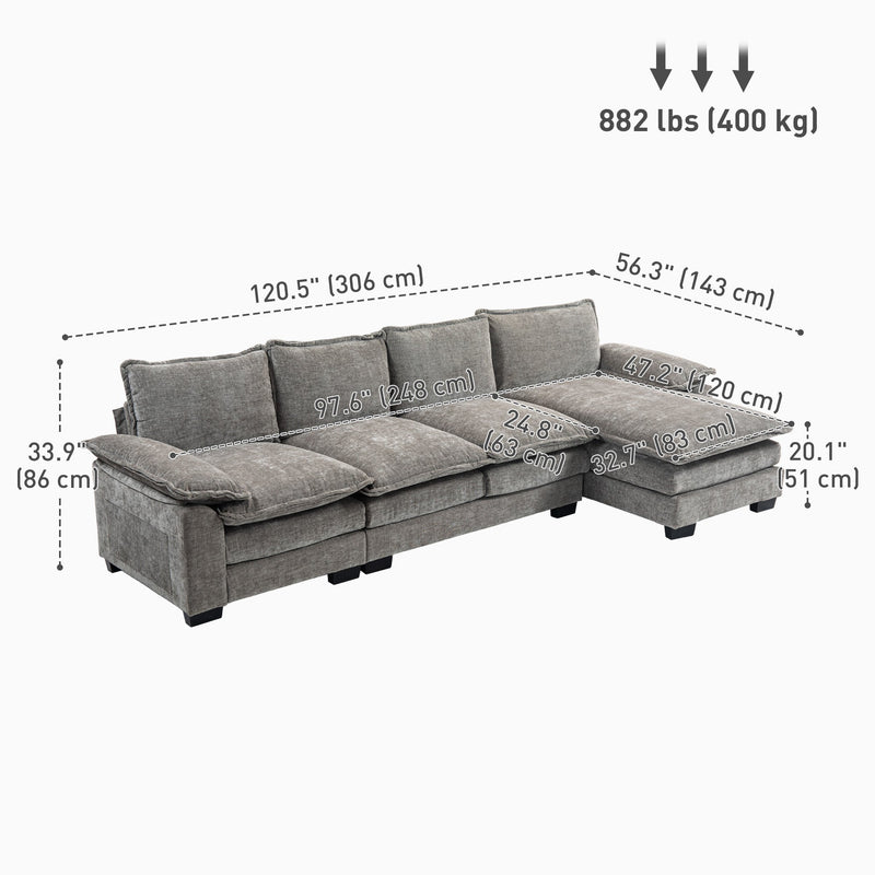 GABI Right Hand Facing Sectional with Chaise Lounge-Grey