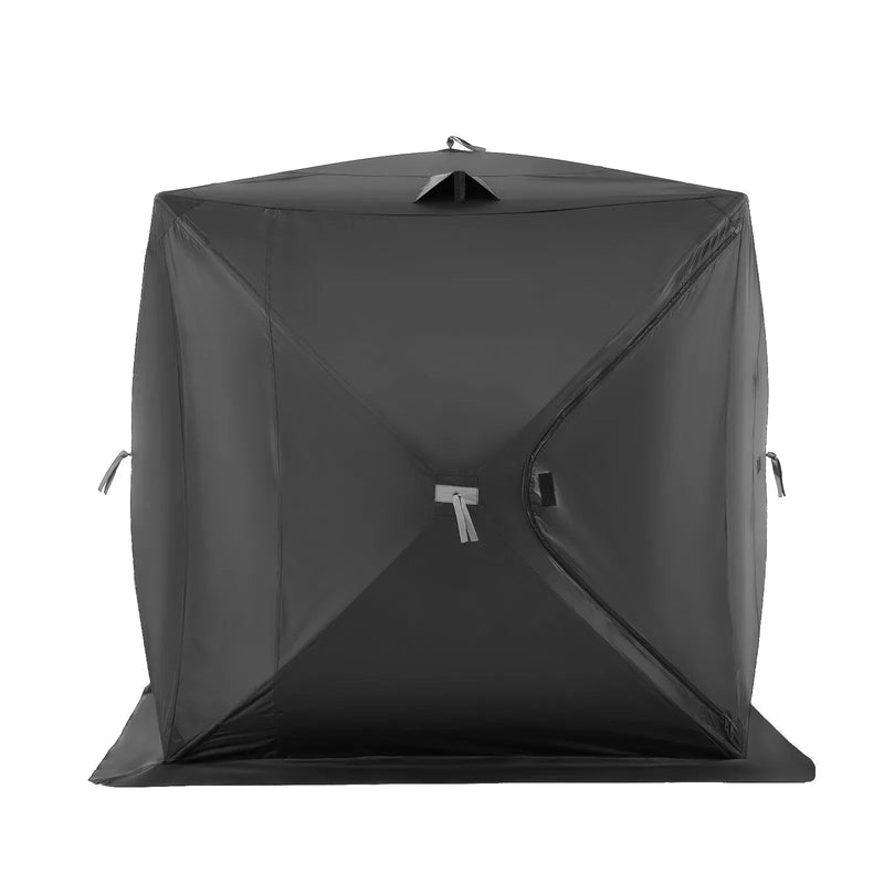 VEVOR Portable Ice Shelter, 6-8 Person Pop-Up Ice Fishing Tent, 70 Square Feet Fishable Area, Ice Shanty for Winter Fishing, Waterproof Oxford Ice Cube with Anchors/Ropes/Carrying Bag, 142"x71" Black