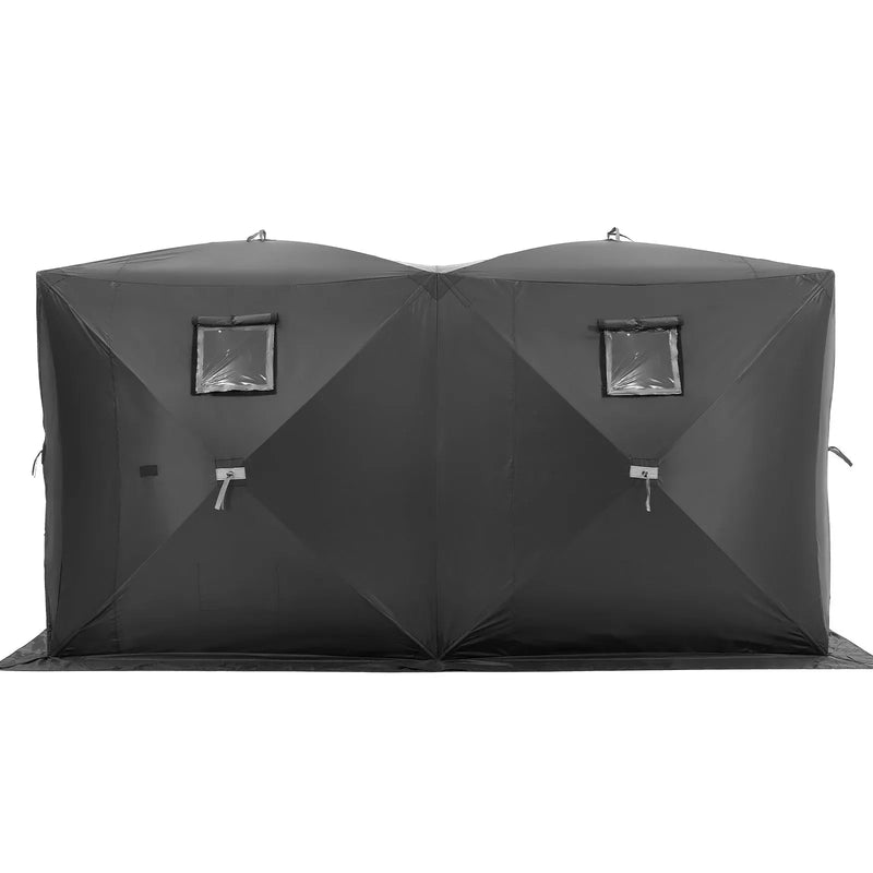 VEVOR Portable Ice Shelter, 6-8 Person Pop-Up Ice Fishing Tent, 70 Square Feet Fishable Area, Ice Shanty for Winter Fishing, Waterproof Oxford Ice Cube with Anchors/Ropes/Carrying Bag, 142"x71" Black
