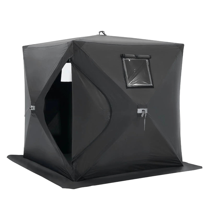 VEVOR Portable Ice Shelter, 1-2 Person Pop-Up Ice Fishing Tent, 24 Square Feet Fishable Area, Ice Shanty for Winter Fishing, Waterproof Oxford Ice Cube with Anchors/Ropes/Carrying Bag, 60"x60", Black