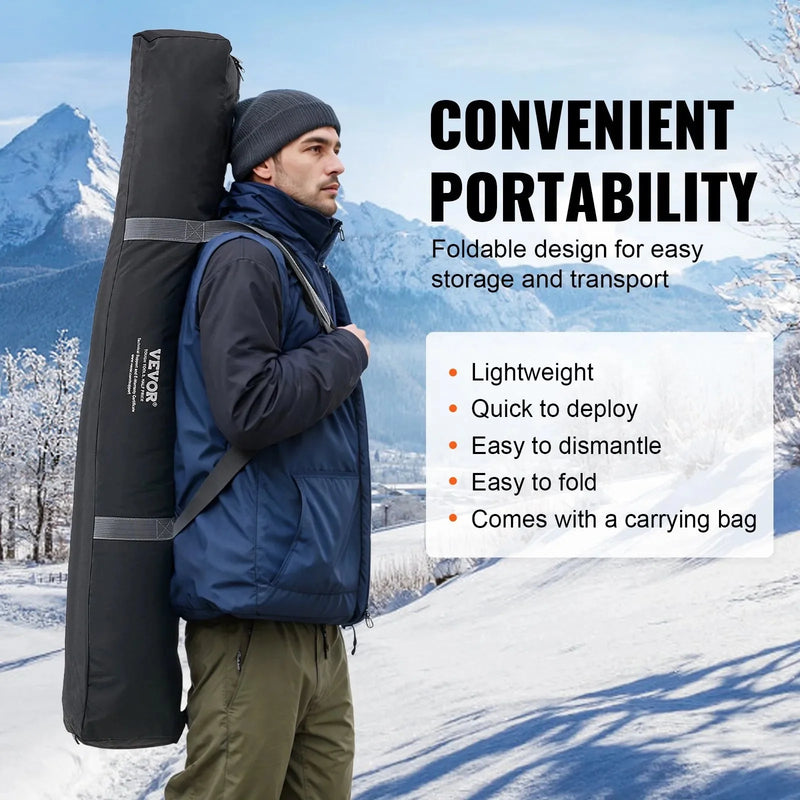 VEVOR Portable Ice Shelter, 3-4 Person Pop-Up Ice Fishing Tent, 35 Square Feet Fishable Area, Ice Shanty for Winter Fishing, Waterproof Oxford Ice Cube with Anchors/Ropes/Carrying Bag, 71"x71", Black