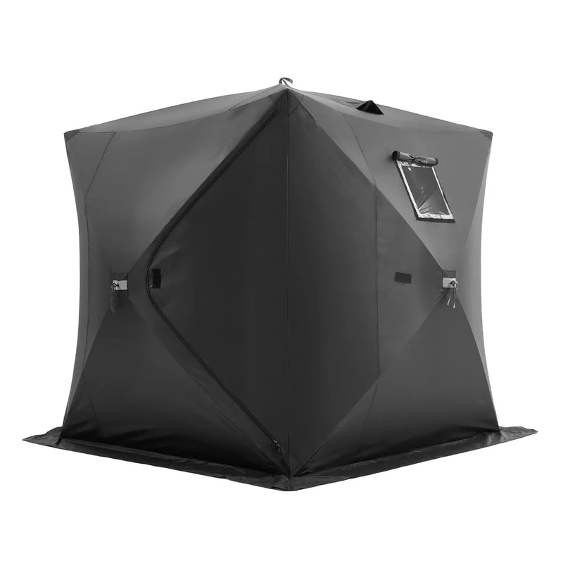 VEVOR Portable Ice Shelter, 3-4 Person Pop-Up Ice Fishing Tent, 35 Square Feet Fishable Area, Ice Shanty for Winter Fishing, Waterproof Oxford Ice Cube with Anchors/Ropes/Carrying Bag, 71"x71", Black
