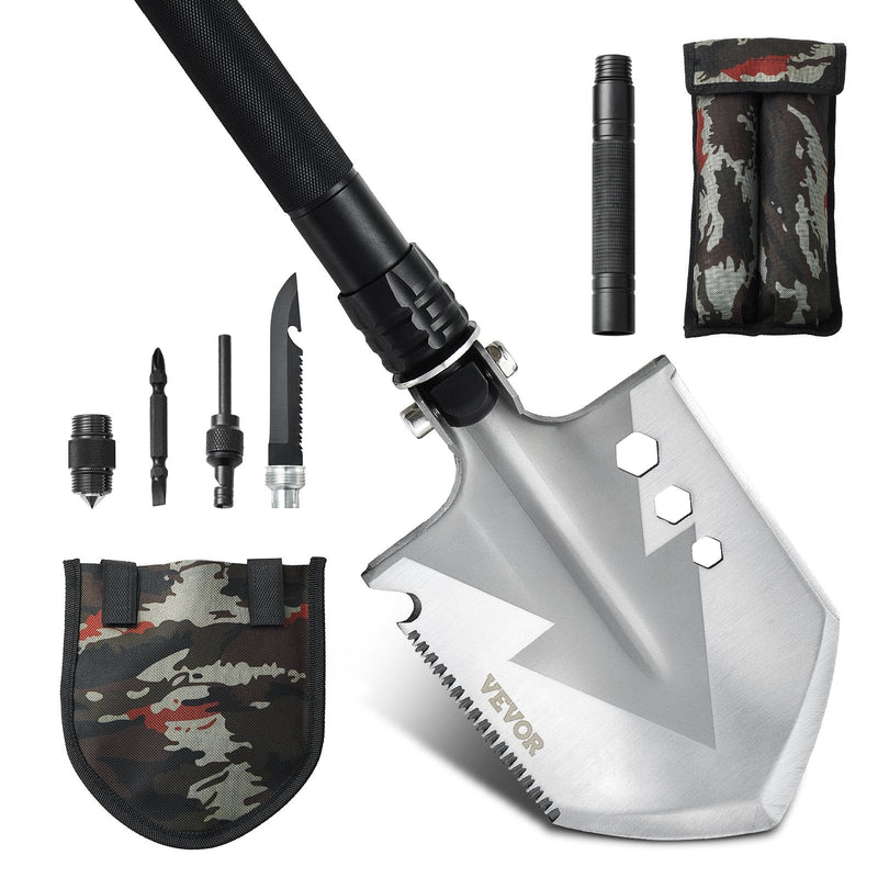 VEVOR Survival Shovel 8 in 1 Camping Shovel Folding Multitool Portable Compact