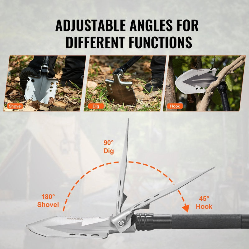 VEVOR Survival Shovel 11 in 1 Camping Shovel Folding Multitool Portable Compact